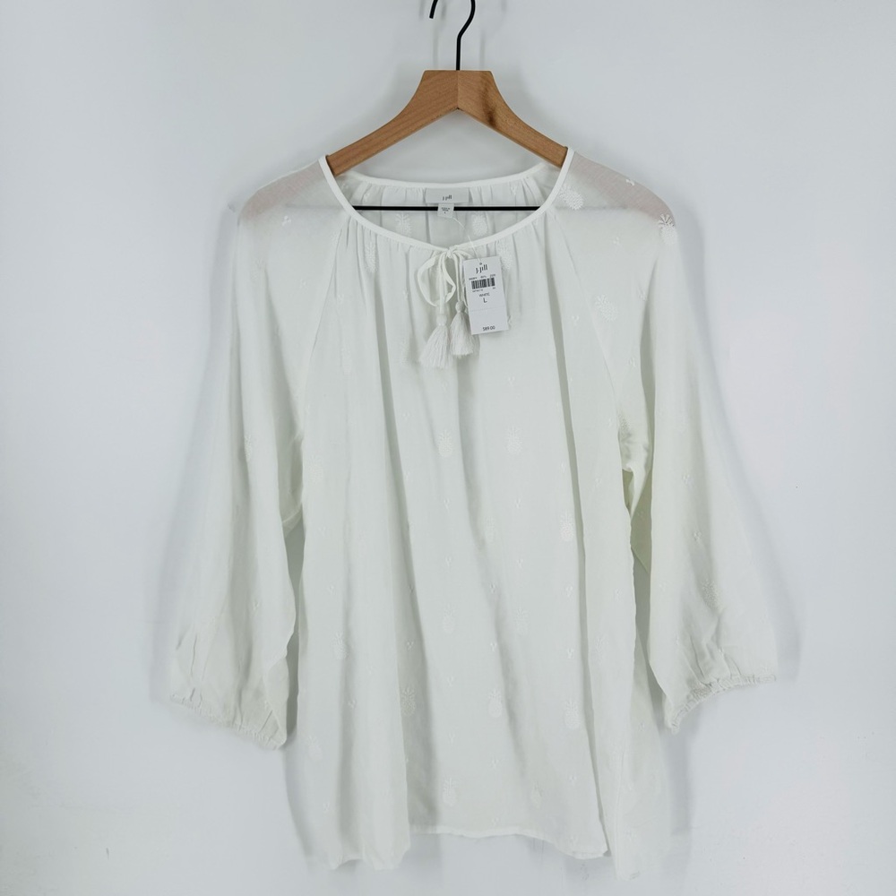 CLEARANCE J. Jill White NWT Boho Coastal Tropical Tassel Peasant Top Size‎ Large - Picture 7 of 7